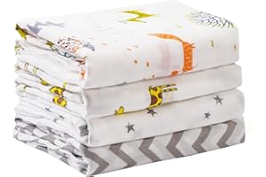 Peepeemax Langes Bebe 120x120 cm Lot de 4, Couverture Bébé en Coton et Bambou, Ultra Doux et Doux pour la Peau Mousseline Couverture d'emmaillotage pour Bébé Fille et Garçons, Animal