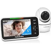 HelloBaby Kameralı ve Gece G&ouml;r&uuml;şl&uuml; Bebek Monit&ouml;r&uuml;, 30 Saat Pilli 5''Ekran, Pan-Tilt-Zoom Video Bebek Monit&ouml;r&uuml; WiFi Yok, 2 Y&ouml;n