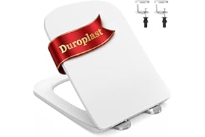 SURFOU Abattant WC avec Frein de Chute, Duroplast Haute Qualité, Forme en Carré, Déclipsable pour un Nettoyage Facile, Supporte jusqu’à 200 kg, avec Chevilles en Caoutchouc, Stabilité sans Jeu, Blanc