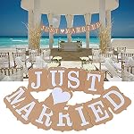 MR&MRS Letras Madera Blanca Decoración Boda +3,2m Bandera Banderín JUST❤ MARRIED Tarjeta Kraft Decorativa para Boda Hogar Pared