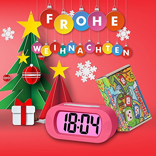 ZHPUAT Digital-Wecker Tischuhr mit Silikonhülle Snooze Bunten Licht Stoßfest ideales Geschenk Für Kinder(Rosa) - 7