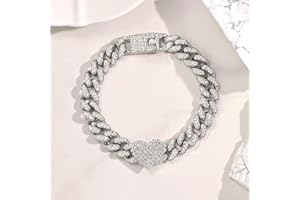 YAHOYA Tobillera de Cadena Gruesa en Forma de corazón de Cristal para Mujeres Hombres Punk Rock Miami Cuban Link Chain Tobilleras Pulsera Joyería de pie