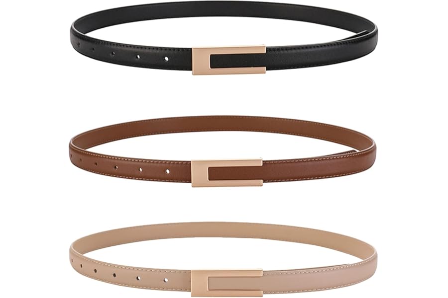 KEYRI Ladies Adjustable Leather Belts for Women Ladies Belts Retro Vintage Belt Women's Accessories Skinny Belt for Dresse Jeans Buckle Thin Waist Belt Waist Strap Waistband