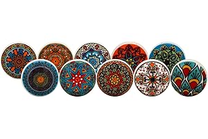 Craft Trade Knobs for Cabinets and Drawers Assorted Red Mandala Knobs Vintage Ceramic Door Knobs Mandala Kitchen Furniture Pull Handles Cabinets Cupboard for Wardrobe Home Interior Décor-Pack of 10