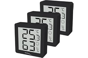 Technoline 3er Set WS9425 schwarz, Thermometer, Hygrometer, extra klein, Magnethalterung, 3 x WS9425 in einer Verpackung