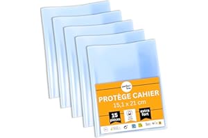perfect line - Lot de 15 protège-cahiers format 15,1 x 21 cm, en verre transparent et extra résistant, protège-cahiers en polypropylène recyclable, indélébiles