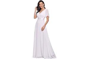 Ever-Pretty Women's Double V-Neck Short Flutter Sleeves Empire Waist Elegant Chiffon Long Evening Dresses 9890
