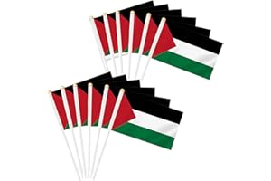 DREAKU 12PCS Palestine Flag Handheld, 8.3×5.5IN 75D Handheld Waving Palestinian Flag with Pole, 21×14cm Decor for Patio Garden, Vivid Color Free Palestine flag on Sticks for Indoor Outdoor Home Decor