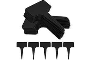 Hanunalir 100 Pcs Black Plant Labels, T-Shape Garden Markers, Reusable PVC Plastic Plant Tags for Outdoor Plants, Herbs, Flowers