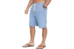 Halfword Męskie letnie lniane szorty luźne spodenki plażowe na co dzień szerokie nogawki kieszenie ze sznurkiem wakacje