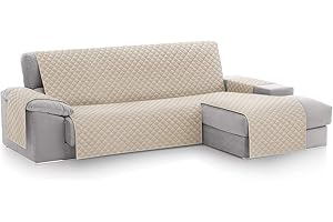 TEXTIL-HOME Textilhome - Pokrowiec na szezlong MALU, pokrowiec na sofę po Dobrze stronie. Rozmiar -240cm. Kolor kości słoniowej (WIDOK Z PRZODU)