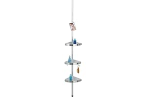 Wenko 20349100 Telescopic Shower Corner Element Premium 3 Shelves, 2 Hooks and Mirror, Metal Aluminium, 27.5 x 70260 x 20 cm, Satinised