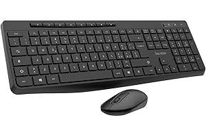 VulTech KM-841W Kit Tastiera e Mouse Wireless silenziosi layout italiano QWERTY. Design slim, Tastierino numerico, 12 tasti multimediali, protezione liquidi, PC/Laptop, Windows/Mac/Linux, Nero