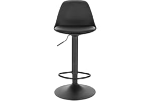 Lestarain Set of 1 Bar Stool Adjustable Swivel Gas Lift, with Footrest and Base, PP Seat, for Breakfast Bar, Counter, Kitchen and Home, Black, LBAI56002-1-UK