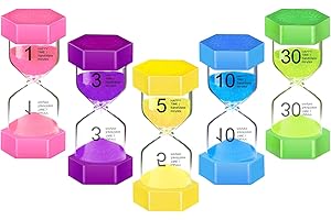 BEYAOBN kolorowy zestaw klepsydr z 6 kolorami zestaw klepsydr 1 min/3 min/5 min/10 min/15 min/30 min Dekoracja Czasomierz Zegar szklany do gry w klasie Kuchnia Dekoracja biura domowego