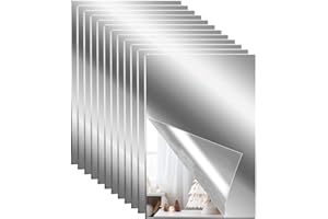 Tomtary Self Adhesive Mirror, 12PCS Mirror Tiles Acrylic Stick On Mirror Non-Glass Clear Mirror Large Flexible Mirror Sheets for Living Room Bedroom Wardrobe Doors