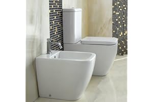 Yellowshop - Sanitari Bagno Terra Filo Muro Monoblocco Mod. Klass Vaso + Cassetta + Bidet E Coprivaso Soft Close