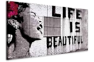 murando - Quadro Banksy Life is beautiful 150x60 cm 5 Pezzi Stampa su tela XXL Immagini Moderni Murale Fotografia Grafica Decorazione da parete Quadri Componibili Street Art Urban Murale