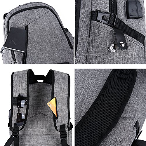Business Laptop Rucksack 15 6 Zoll USB-Ladeanschluss Reisen Outdoor  Grau 1 