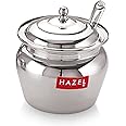 HAZEL Stainless Steel Oil And Ghee Container With Spoon For Kitchen | 300 Ml Capacity Multipurpose Oil Container, Silver