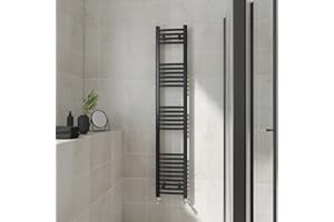 Warmehaus Curved Heated Towel Rail Black Bathroom Ladder Style Radiator Central Heating 1600x300mm