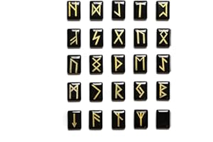 WANGCL Zestaw 25 czarnych obsydianowych kamieni runicznych, spadające kamienie szlachetne z wyrzeźbionymi runicznymi słowami dla kryształowego uzdrawiającego reiki ujawniającego fortunę