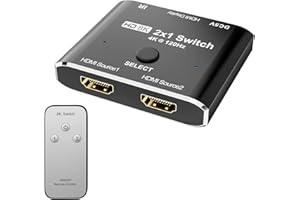 CABLEDECONN HDMI 2.1 8K Switch with Remote Control Directional 2in 1out 8K@60Hz 4K@120Hz Converter High Speed 48Gbps Compatible with Xbox PS5 Projectors Monitors