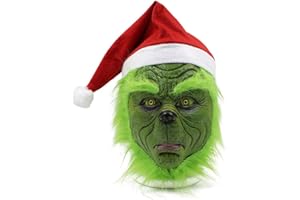 SHIFANQI Green Monster Mask,Santa Hat Christmas Mask Green Face Mask, Costume Props Cosplay Scary Head Mask for Adults