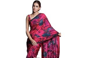 TreegoArt Fashion Reiner Chinon für Damen, Blumendruck, Partykleidung, Saree mit nicht genähtem Blusenteil