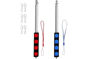 Difounmas 2m Teleskop Fahnenmast Set,Handheld teleskop fahnenmast, Teleskopstab Fahnenstange Ausziehbar mit 6 Stücke Karabinerhaken,für Reiseleiter Camping Lehrer Ausflüge Wettbewerbe (Rot Blau)