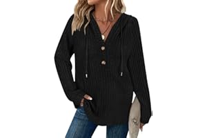 SYPHIBY Hoodies for Women Ladies Jumpers Long Sleeve Tops Drawstring Button V Neck Casual Pullover Sweatshirt Spring Autumn Winter Tunic Clothes