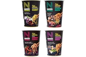 GENERIC Naked Noodle Pots – 4 Flavour Egg Noodle Collection – 1x Singapore Curry, 1x Chinese Chow Mein, 1x Hoisin Duck and 1x Thai Sweet Chilli – Ready in Just 4 Minutes