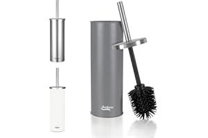 BADIONA Escobillas de baño Silicona - Escobillero Gris Mate I INOX & Intercambiable I Escobilla WC Toilet Brush Piaçaba I Escobilla Inodoro Cepillo para el WC Escobilla Vater