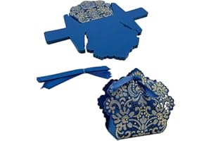 ONEBO 25 Pezzi Scatola di carta per caramelle,scatole Natalizia Confezione Regalo,Scatola di favore con nastro,per Caramelle Cioccolato Biscotti,per Decorazioni Natalizie Fai da Te(Blu marino)