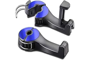 Youery 2 Stück Heckhaken für Autositze Mit Handyhalterung, 2 in 1 Kopfstützen Haken Taschenhalter, 360° Drehung Haken für Autositze, Tragbare Veranstalter Inhaber Haken für Auto Rücksitz (Blau)