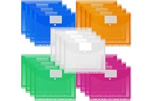 CEWROM Dokumententasche A4, 20 Stück Wasserdicht Dokumentenmappe A4 zum Abheften, Sammelmappen mit Lochrand Druckknopf und Etikettentasche, Ordner Organizer für Schule, Arbeit, Zuhause, Büro-5 Farben