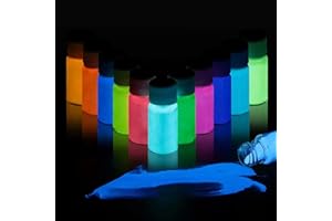 DEWEL Glow in The Dark Powder,Luminous Pigment Powder,Epoxy Resin Dye with UV Flashlight,for Fine Art,Epoxy Resin Colorant,DIY Nail Art,Acrylic Paint and DIY Crafts,Long Lasting（12PCS）