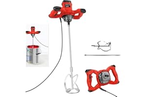 VickyHome Électrique Malaxeur, 2600W 240V Malaxeur Mortier Colle 1700r/Min 6 Vitesses Mélangeur Peinture Melangeur Beton, M14 Barre Spirale Chromée, Balai De Charbon, Rouge
