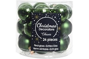 KAEMINGK Mini-Weihnachtskugeln aus Glas 24er Set 25mm ( grün - piniengrün glanz / matt ) Spiegelbeeren Weihnachtskugeln Baumkugeln Christbaumkugeln