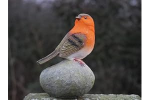 MARCO PAUL INTERIORS Marco Paul Robin Redbreast Perched On Stone Garden Ornament Resin Bird Outdoor Indoor Home Decor Statue Sculpture Christmas Decoration