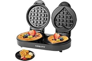 SOKANY SK-850 1100W Mini gofrera clásica, Gofrera para Gofres en forma de Corazón, Gofrera Doble, Antiadherente, para cumpleaños infantiles, Pascua o Navidad