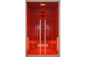 Sanotechnik Infrarotkabine RUBY 2 - für 2 Personen geeignet, inkl Vollspektrumstrahler - 120x100x195 cm - Wärmekabine mit MP3 Player & Bluetooth - LED Beleuchtung (7 Farben) - Infrarot-Sauna