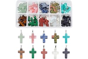 PH PandaHall 50pcs Stein Kreuz Charms 10 Farbe Edelstein Kreuz Anhänger Quarz Kristall Chakra Charms für Ostern Ramadan Dekoration Halskette Ohrring Armband Schmuck Herstellung, 26x15x4mm