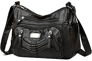 LassZone Womens Soft Leather Handbags Multi-Pocket Messenger Crossbody Bag Ladies Satchel Waterproof Hobo Shoulder Bag with Adjustable Shoulder Strap