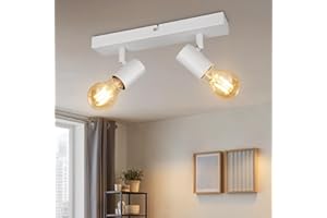 Kimjo Lampada da soffitto Orientabili, Bianco Plafoniera da Soffitto con 2 Faretti, Non Incluse ma Adatta per Lampadine E27, Max Non più di 60W, Lampadario LED Moderna da soffitto per Camera Salotto