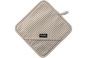 Koala Spain Agarrador con Silicona para Horno, Resistente al Calor, con Bolsillo de Agarre, Diseño Rayas Beige Algodón Reciclado