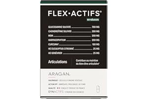 Flexactifs - Bien-Etre Articulaire - Glucosamine, Harpagophytum, MSM, Curcuma, Huile Essentielle Eucalyptus & Zinc - Aragan - 60 Gélules