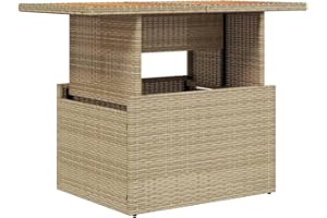 vidaXL Table de Jardin, Table à Manger, Table de Repas, Meuble de Patio Terrasse Arrière-Cour Extérieur, Beige Résine Tressée et Bois Acacia