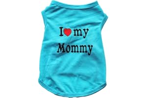 AVUELOI Maglietta Estiva per Cani di Piccola Taglia, 2 Pezzi T-Shirt per Cane e Gatto in Cotone, Abbigliamento Magliettina Chihuahua, I Love Mommy Print Cani Cat Tank Top Shirt, Blu