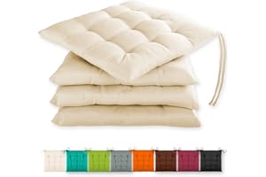 ‎GRÄFENSTAYN Gräfenstayn® 4er-Set Sitzkissen 40x40x3cm mit Haltebändern für Indoor und Outdoor mit Öko-Tex Siegel - (Creme)